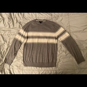 Banana Republic Luxe Blend Mens Cashmere Silk Sweater Size L Grey & White Stripe